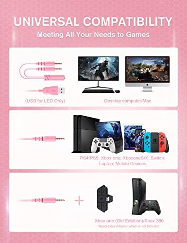 ZIUMIER Z30 Roze Igara Slušalice za PS4, PS5, Xbox Jedan, PC, Ozvucen Preko Uha Slušalice sa Buku Otkazao
