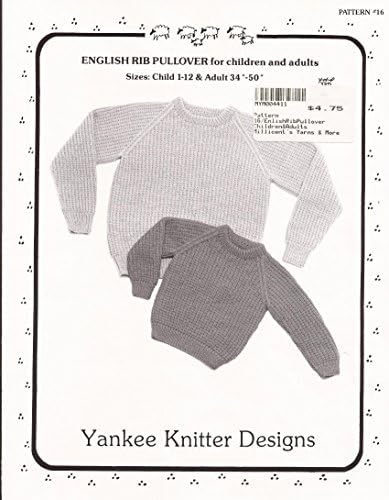 Yankee Knitter Dizajn Pletenje Obrazac #16 engleski Rebra Puloveru za Djecu & Odraslih