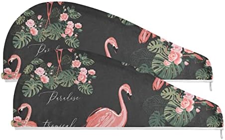 UMIRIKO 2 Pack Kosu Suši Peškir Roze Flamingo Cvijeće Ljeto Palm List Microfiber Kosu Peškir sa Dugme,Osuši